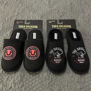 True Religion Slippers Slip On Buddha/Horseshoe Logo Size Large 11-12